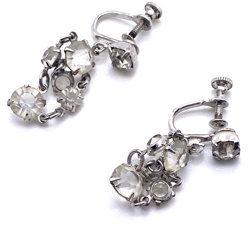 Vintage rhinestone cocktail dangle earrings screw back clip on‎